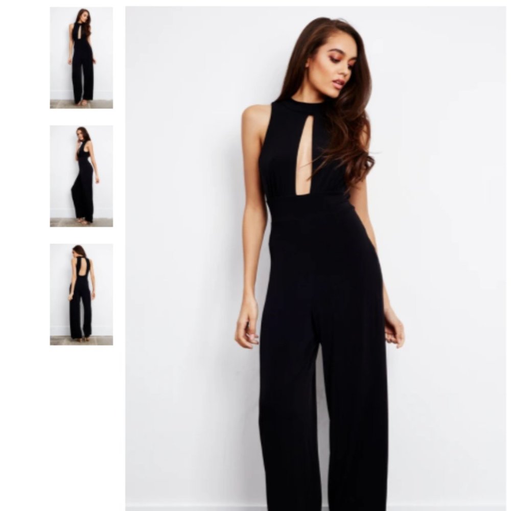 Black Sleeveless Wide Leg Keyhole Jumpsuit